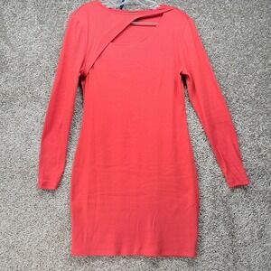 Wild Fable Red Ribbed Long Sleeve Cutout Bodycon Mini Dress Large VN1315930